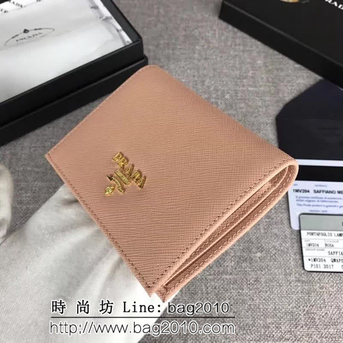 PRADA普拉達 經典爆款 頂級原單十字紋牛皮 女士短皮夾 1MV204 DD1405